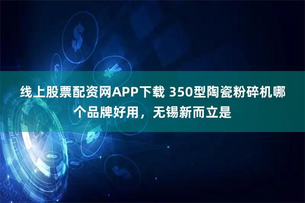 线上股票配资网APP下载 350型陶瓷粉碎机哪个品牌好用,无锡新而立是
